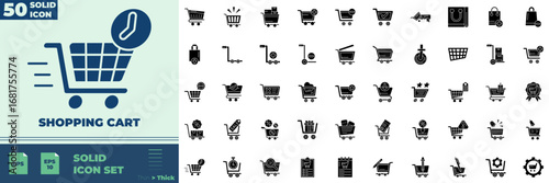 Shopping Cart Solid Editable Icons set. Vector illustration in modern thin solid style of Shopping Cart icons: shopping, cart, basket, etc