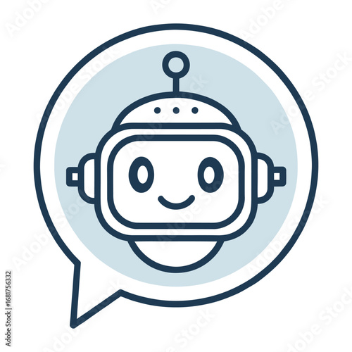 Friendly chatbot icon with a speech bubble representing ai communication and digital assistance