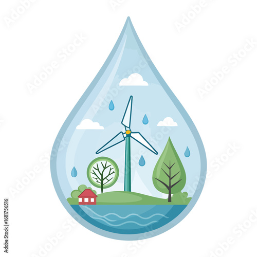 Clean energy future inside a water droplet representing sustainability and nature vector