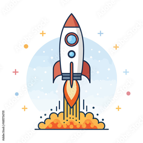 Iconic rocket launch blast off symbolizing innovation and space exploration progress vector