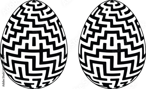 Maze easter eggs black and white pattern design illustration