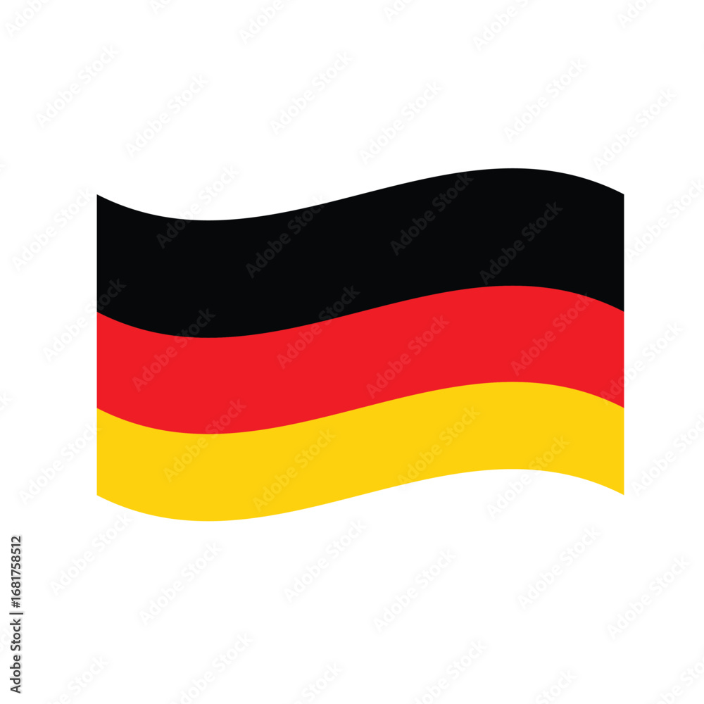 Naklejka premium Germany national flag waving icon vector in black, red, and yellow colors for patriotic design