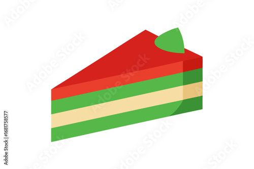 Slice of layered cake with green leaf garnish