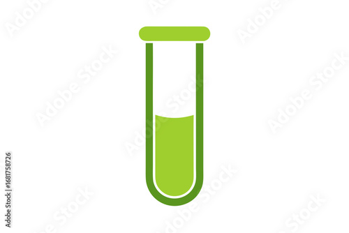 Simple green test tube icon with liquid
