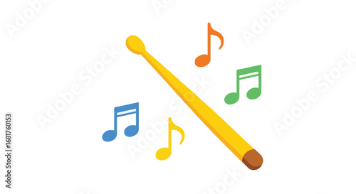 Colorful drumstick and musical notes vector illustration, symbolizing celebration, music, and rhythm for festive and cultural events.