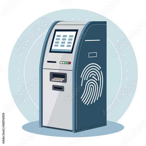 Modern atm machine with fingerprint scanner for secure financial transactions and customer service