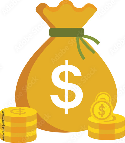 Burlap Money Bag Illustration A tightly cinched sack filled with wealth secured with a thick rope suggesting finance and prosperity