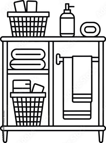 Bathroom cabinet organization storage towels soap vector outline