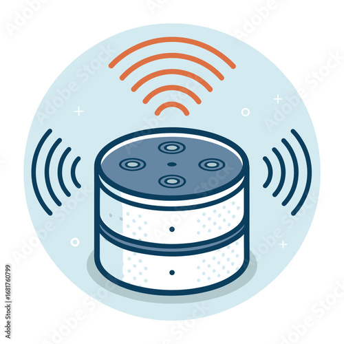 Smart speaker receiving wireless signals representing ai assistant technology and connectivity