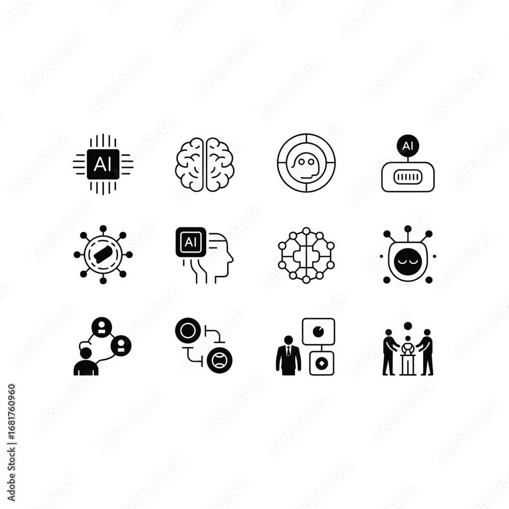 Fototapeta premium Collection of ai and technology icons representing innovation and data