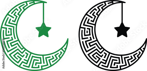 Maze crescent moon and star vector illustration for ramadan eid