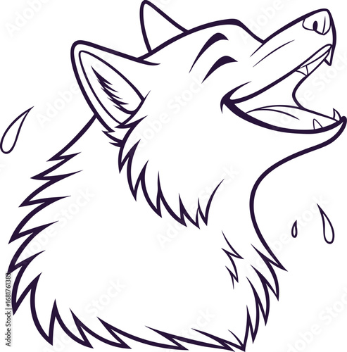 Happy Wolf Laughing Line Art Illustration – Cheerful Wild Animal Outline Drawing for Pages, Tattoo Designs, Stickers, Fantasy Artwork, and Graphic Projects