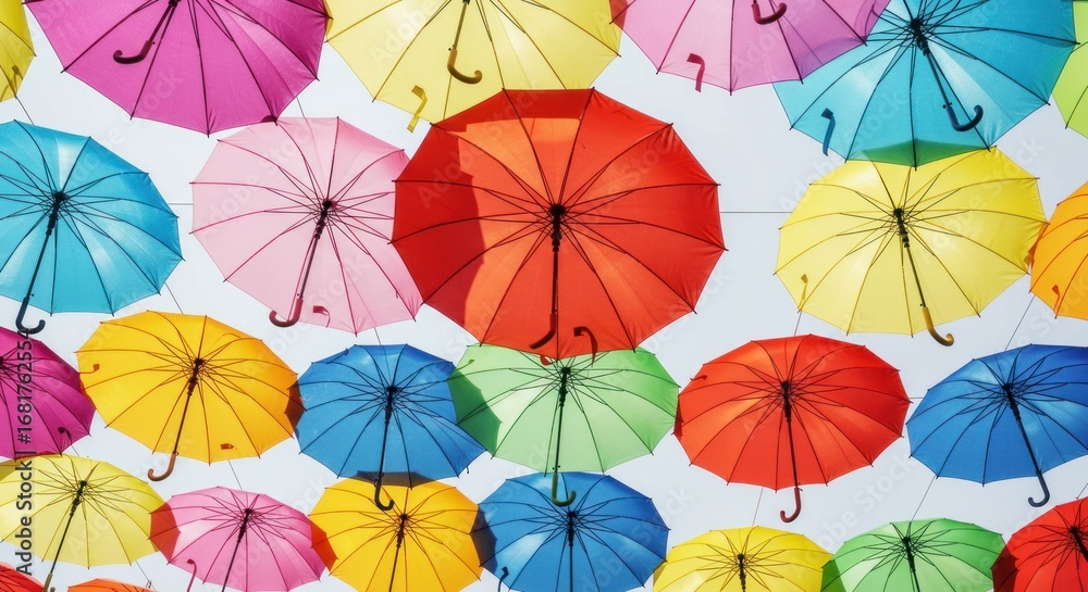 Obraz premium Colorful umbrellas suspended overhead