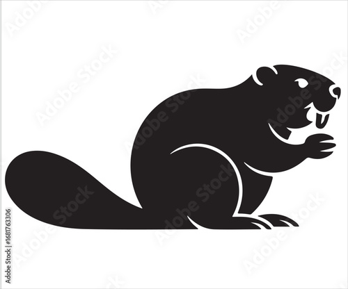Silhouette of beaver isolated on white background symbolizing wildlife, nature, rodent species, forest animal, dam building, industrious behavior, and natural habitat concept illustration