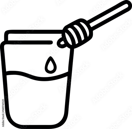 Honey jar with dipper linear icon. Thin line illustration. 