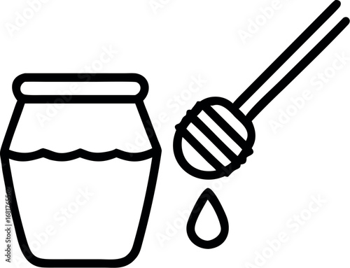 Honey jar with dipper linear icon. Thin line illustration. 