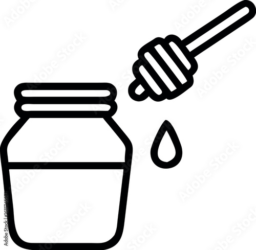 Honey jar with dipper linear icon. Thin line illustration. 