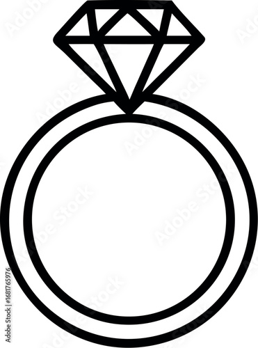 Ring with diamond linear icon. Thin line illustration. Wedding ring.