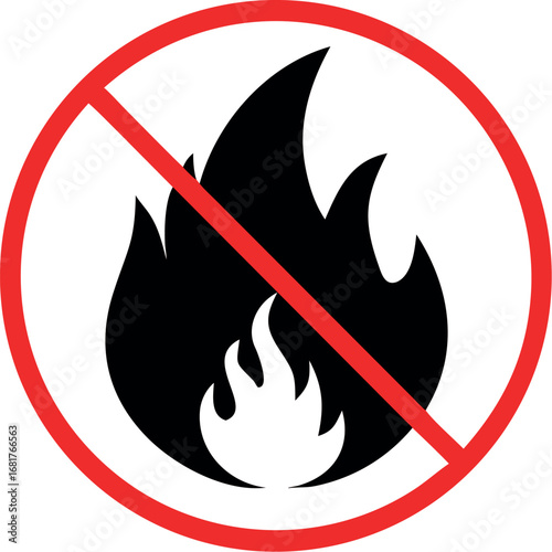 No Fire sign. Prohibition open flame symbol icon vector