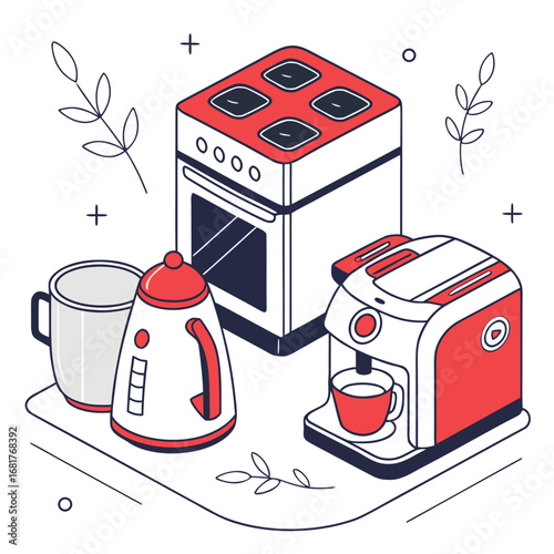  air fryer, induction stove, electric kettle, and food processor