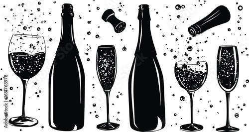 Champagne Celebration Silhouettes – Bottles, Glasses & Bubbles