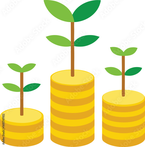 Three stacks of gleaming gold coins arranged in a visually appealing composition perfect for finance wealth or investment themes in