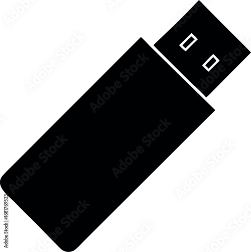 USB flash drive icon. Black icon. USB flash drive silhouette icon vector