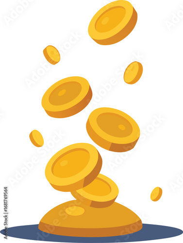 A dynamic banner illustration featuring a cascade of shiny golden coins suspended in mid air perfect for financial or celebratory