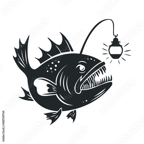 Unique anglerfish design for Halloween decorations and events. Vector illustration