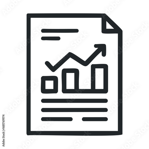 Business report with upward trend line and bar chart representation. Vector illustration