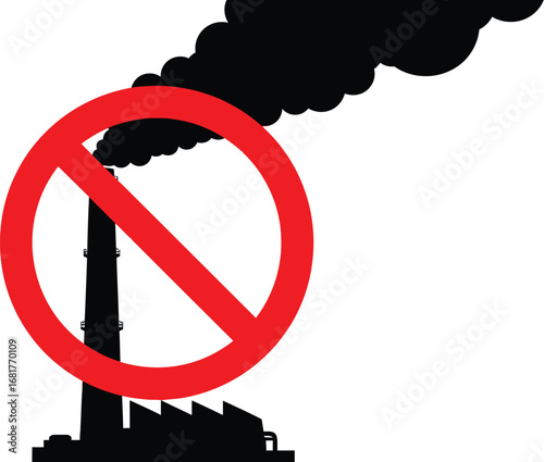 Factory Smokestack with a Ban Symbol - Representation of Air Pollution

