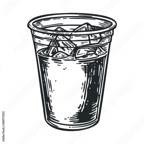 Refreshing drink in a clear cup filled with ice for summer gatherings. Vector illustration