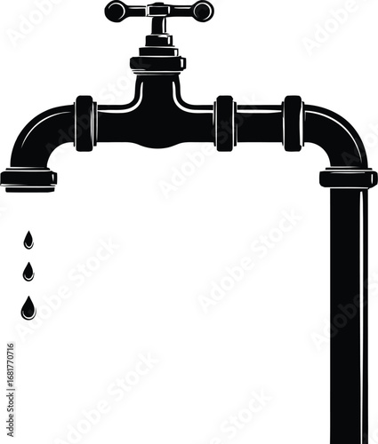 Water Faucet Silhouette with Droplets – Plumbing, Conservation, and Utility Symbol
