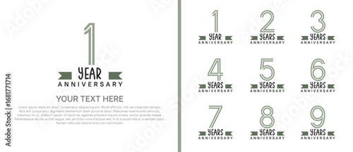 logo anniversary set. green color with green ribbon on white background for special event