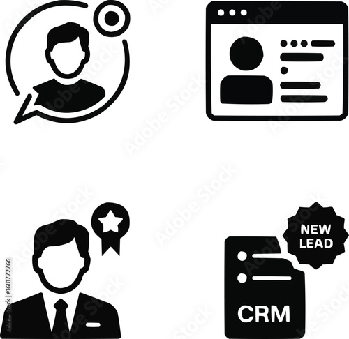 Solid CRM User Vector Icons Clients, Leads, Support Profiles