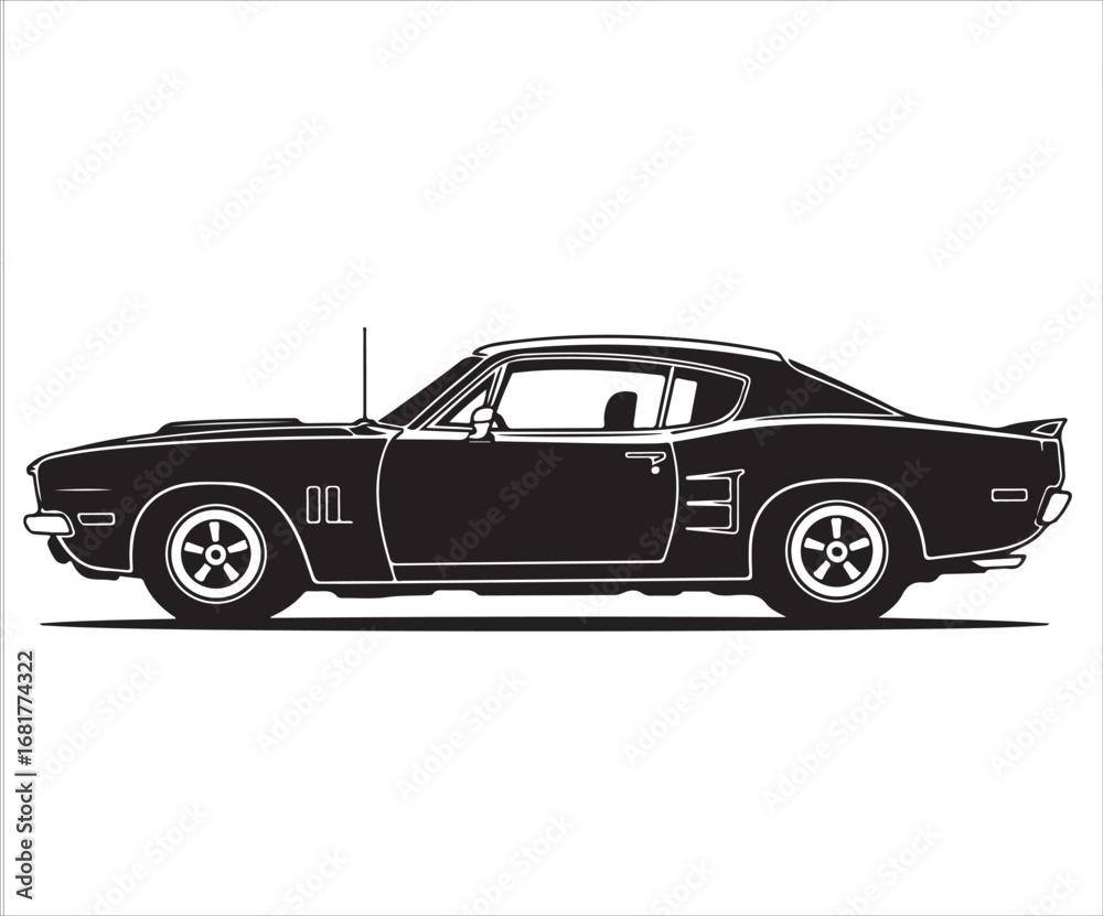 Obraz premium Classic muscle car silhouette side view vintage automobile illustration