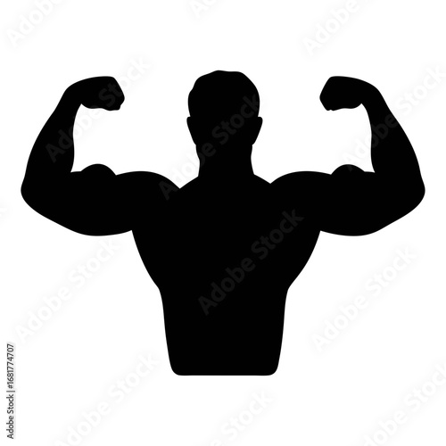 Bodybuilding fitness strength training muscular man silhouette flexing biceps workout gym health