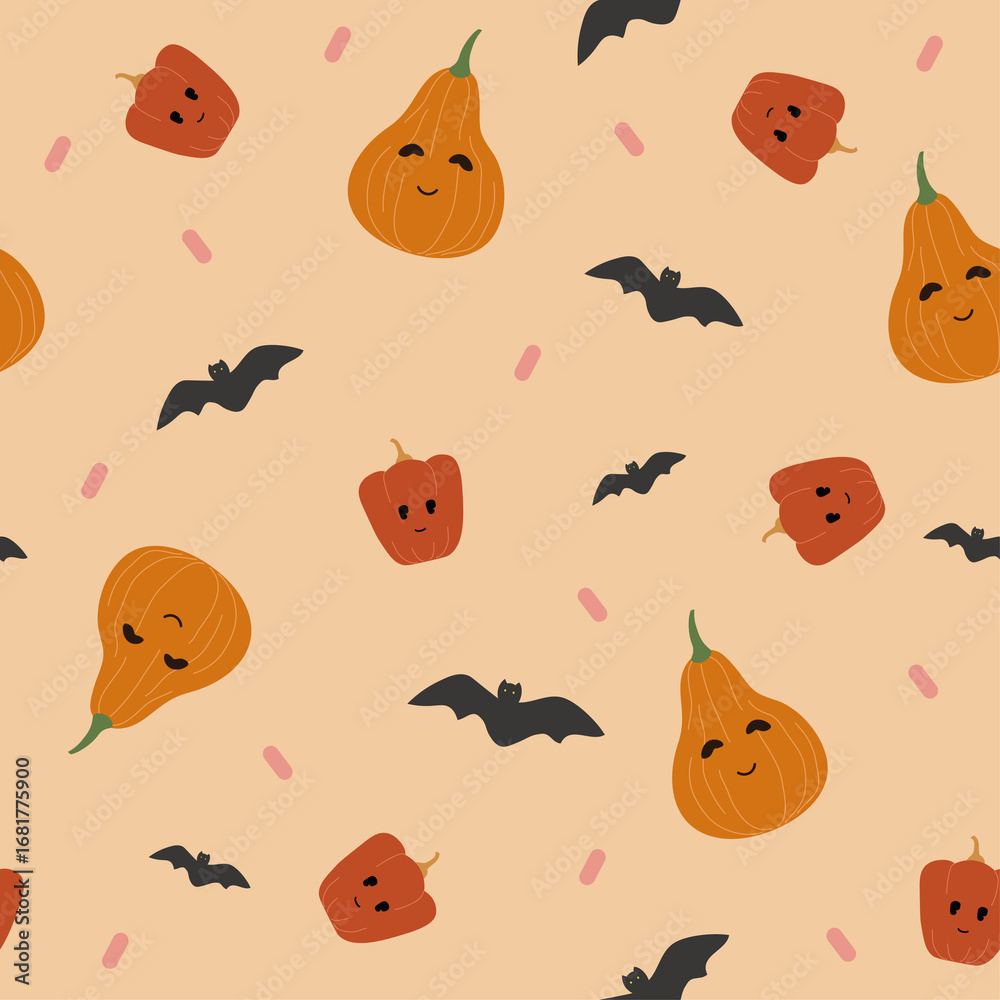 Fototapeta premium Cute halloween seamless pattern. Fabric, wallpaper, wrapping paper.