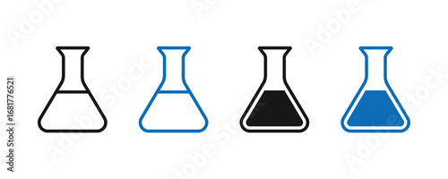 Chemical flask icon set. Erlenmeyer flask icon. Chemical laboratory flask icon.