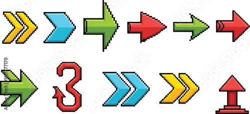 Pixel art arrows set vector illustration design graphic elements