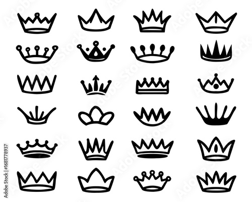 collection quality crowns. Crown icon set. Collection of crown line and silhouette. Crown sign. vector illustration
