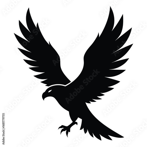 Majestic Silhouette of a Soaring Bird of Prey with outstretched wings, capturing its power and freedom in a simple yet striking design that embodies grace and strength
