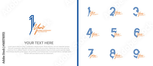 logo anniversary set. blue color with orange handwriting on white background for special event