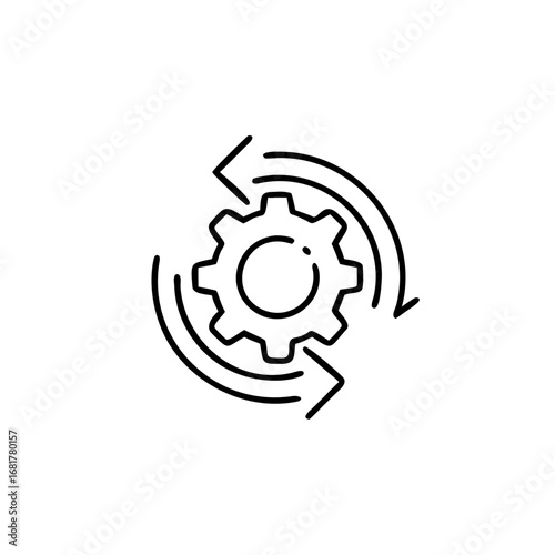 operation process icon thin line style with gearwheel, recycle engine concept, vector illustration