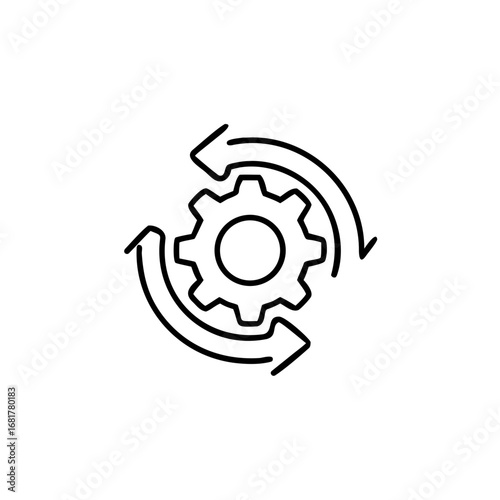 operation process icon thin line style with gearwheel, recycle engine concept, vector illustration