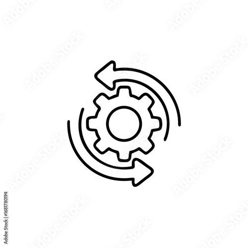 operation process icon thin line style with gearwheel, recycle engine concept, vector illustration