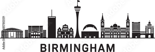 Birmingham Skyline Silhouette Vector Illustration Depicting Cityscape with Landmark Buildings