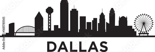 Dallas Skyline Silhouette Vector Illustration with Cityscape and Landmark Depiction Design