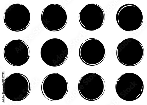 Hand drawn circle brush strokes, Brush circular smears, paint brush circle frame logo, vector illustration