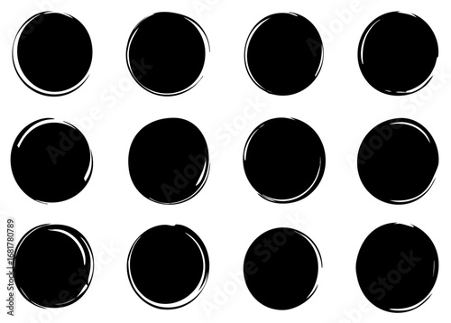 Hand drawn circle brush strokes, Brush circular smears, paint brush circle frame logo, vector illustration